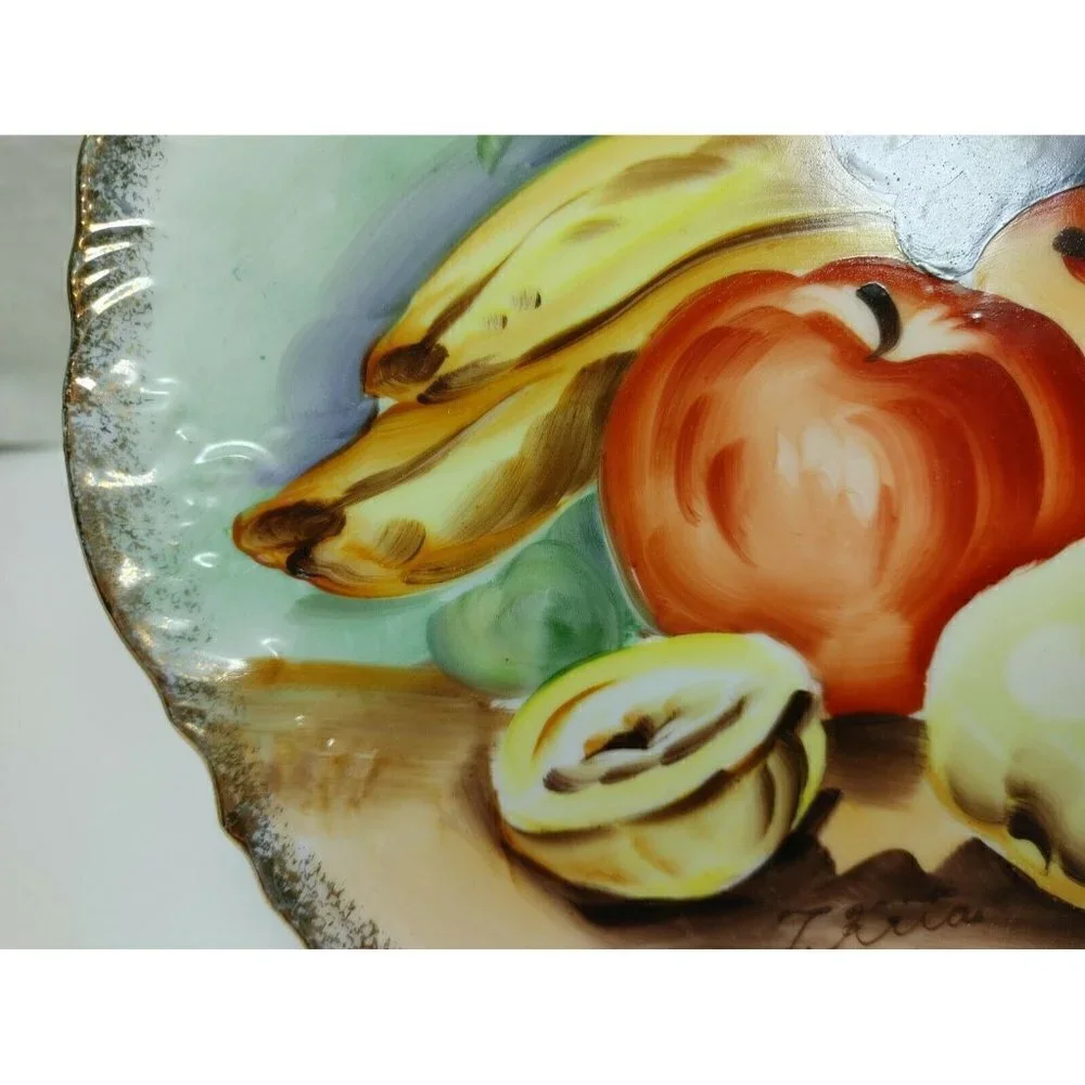 Vintage Hand Painted Fruit Design Gold Rim Scalloped Edge Salad Dessert Plate